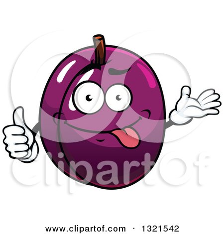 Clipart of a Cartoon Goofy Plum Character Giving a Thumb up and Presenting - Royalty Free Vector Illustration by Vector Tradition SM