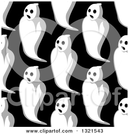 Clipart of a Seamless Pattern Background of Ghosts on Black 3 - Royalty Free Vector Illustration by Vector Tradition SM