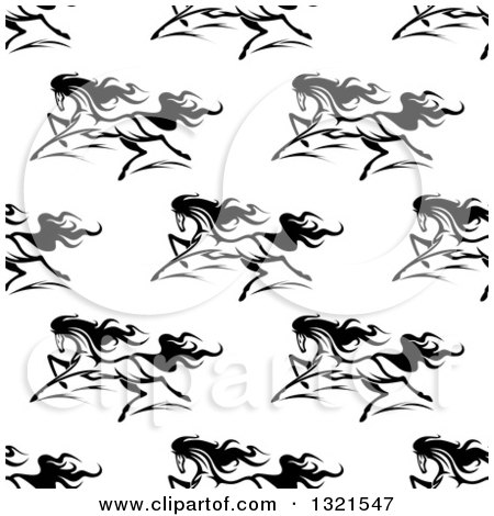 Clipart of a Seamless Pattern Background of Black and White Running Horses 4 - Royalty Free Vector Illustration by Vector Tradition SM