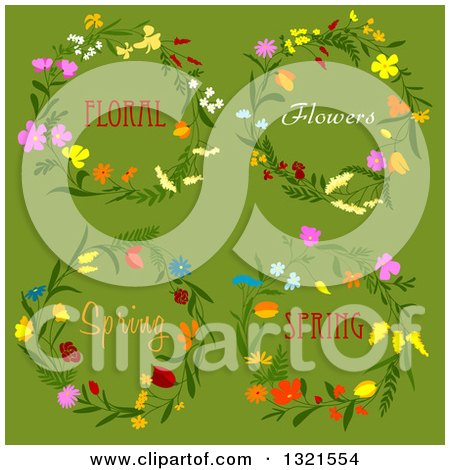 Clipart of Circular Floral Wreaths with Text on Green - Royalty Free Vector Illustration by Vector Tradition SM