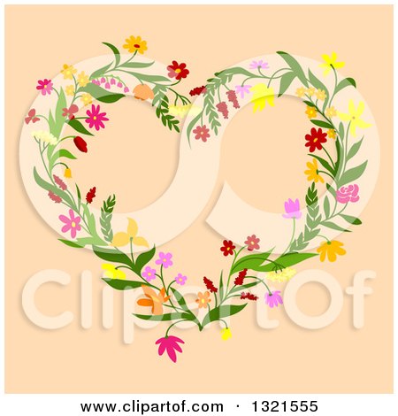 Clipart of a Floral Heart Shaped Wreath on Beige - Royalty Free Vector Illustration by Vector Tradition SM