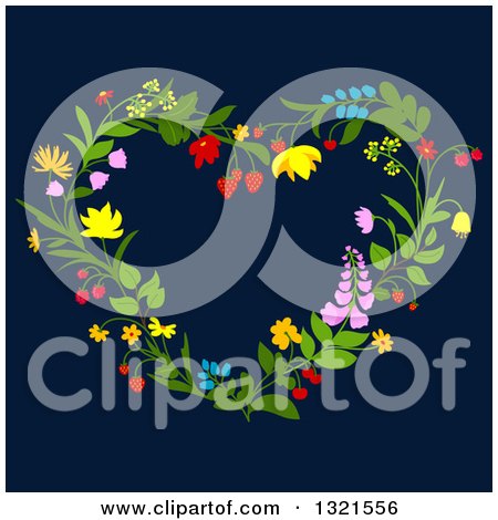 Clipart of a Floral Heart Shaped Wreath on Navy Blue - Royalty Free Vector Illustration by Vector Tradition SM
