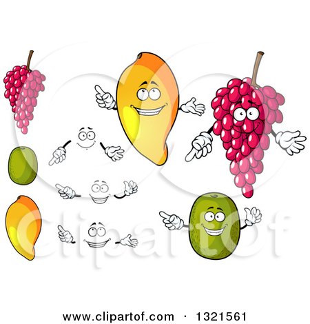Clipart of Cartoon Grapes, Kiwi and Mango Fruit Characters, Faces and Hands - Royalty Free Vector Illustration by Vector Tradition SM