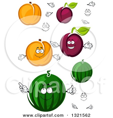 Clipart of Cartoon Apricot, Plumb and Watermelon Characters - Royalty Free Vector Illustration by Vector Tradition SM