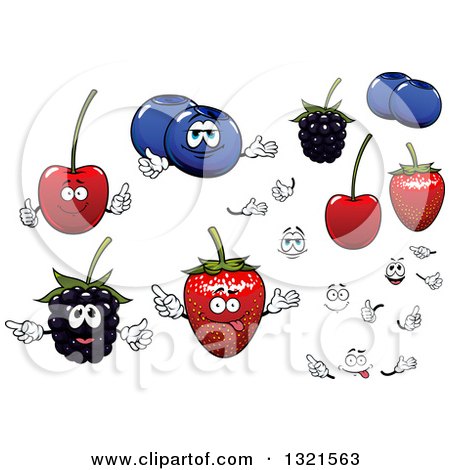 Clipart of Cartoon Cherry, Blueberry, Blackberry and Strawberry Characters, Faces and Hands - Royalty Free Vector Illustration by Vector Tradition SM