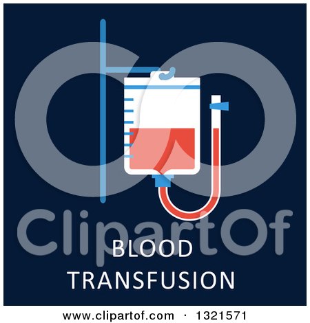 Clipart of a Blood Transfusion Bag Flat Design with Text on Blue - Royalty Free Vector Illustration by Vector Tradition SM