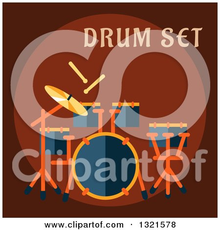 Clipart of a Flat Design Drum Set with Text on Brown - Royalty Free Vector Illustration by Vector Tradition SM