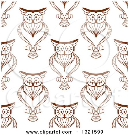 Clipart of a Seamless Background Pattern of Brown Sketched Owls 2 - Royalty Free Vector Illustration by Vector Tradition SM