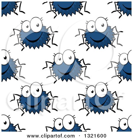 Clipart of a Seamless Background Pattern of Happy Blue Spiders - Royalty Free Vector Illustration by Vector Tradition SM