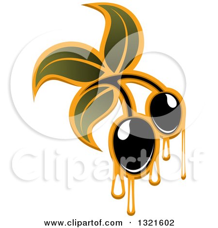 Clipart of Black Olives with Dripping Oil and Leaves - Royalty Free Vector Illustration by Vector Tradition SM