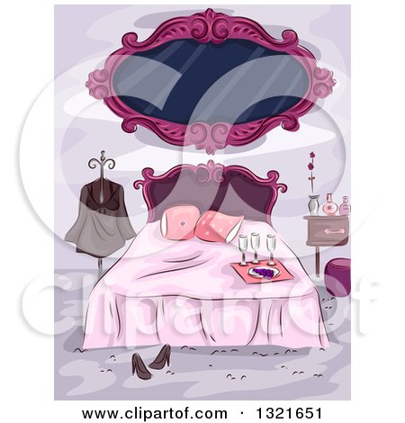 Clipart of a Stylish Pink Feminine Bedroom - Royalty Free Vector Illustration by BNP Design Studio