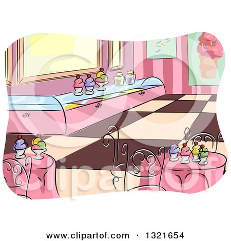 Clipart of a Sketched Ice Cream Parlor Interior - Royalty Free Vector Illustration by BNP Design Studio