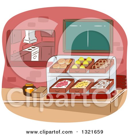 Clipart of a Cafeteria Counter and Display - Royalty Free Vector Illustration by BNP Design Studio