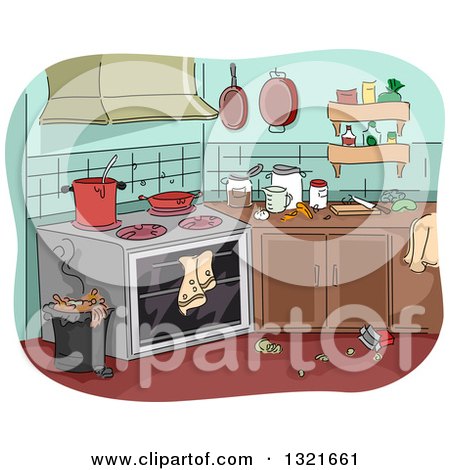 Clipart of a Messy Kitchen - Royalty Free Vector Illustration by BNP Design Studio