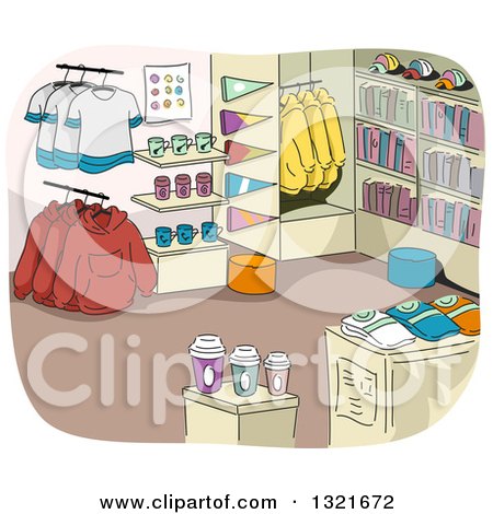 Clipart of a College Campus Store Interior with Merchandise - Royalty Free Vector Illustration by BNP Design Studio