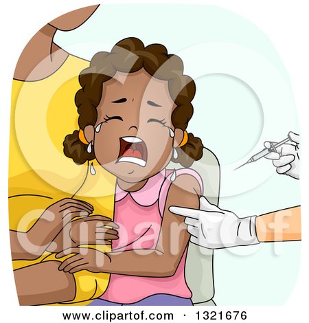 Clipart of a Scared Black Girl Clinging to Her Mother While Getting a Vaccine Shot - Royalty Free Vector Illustration by BNP Design Studio
