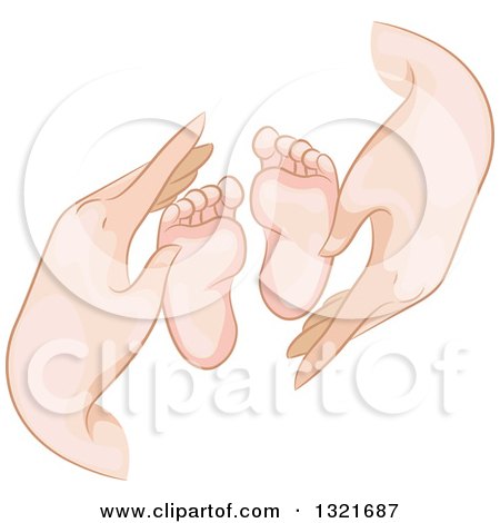 Clipart of a Mother's Hands Around Baby Feet - Royalty Free Vector Illustration by BNP Design Studio