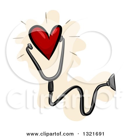 Clipart of a Red Heart Wearing a Stethoscope - Royalty Free Vector Illustration by BNP Design Studio