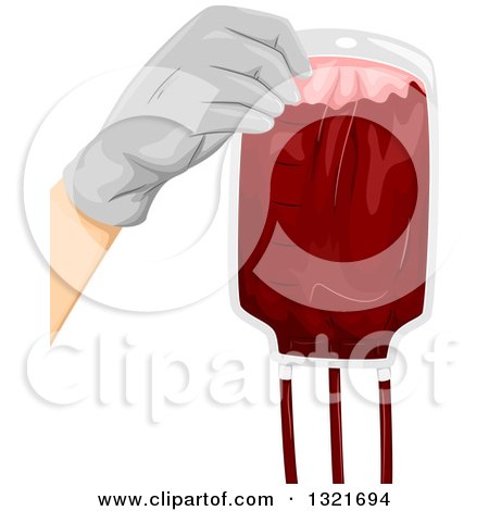 Clipart of a Gloved Hand Holding a Bag of Blood - Royalty Free Vector Illustration by BNP Design Studio