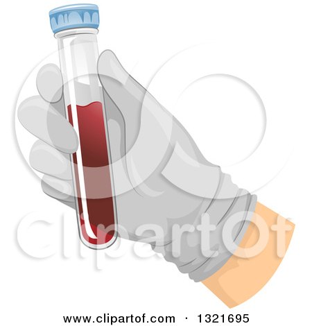 Clipart of a Gloved Hand Holding a Test Tube of Blood - Royalty Free Vector Illustration by BNP Design Studio