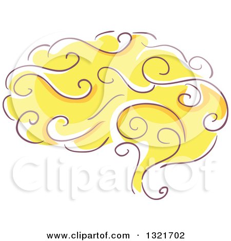 Clipart of a Sketched Yellow Human Brain - Royalty Free Vector Illustration by BNP Design Studio
