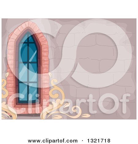 Clipart of a Gothic Lancet Window in a Stone Building - Royalty Free Vector Illustration by BNP Design Studio