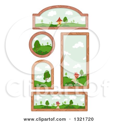 Clipart of Wood Framed Windows with Country Views - Royalty Free Vector Illustration by BNP Design Studio