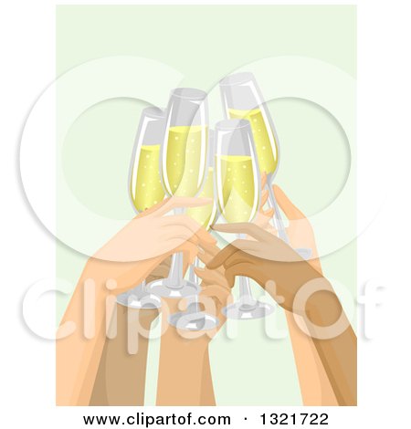 Clipart of a Group of People Toasting with Champagne or White Wine over Green - Royalty Free Vector Illustration by BNP Design Studio