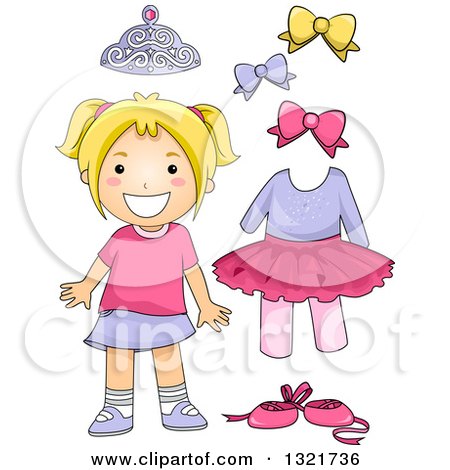 Clipart of a Happy Blond White Girl with Ballet Accessories - Royalty Free Vector Illustration by BNP Design Studio