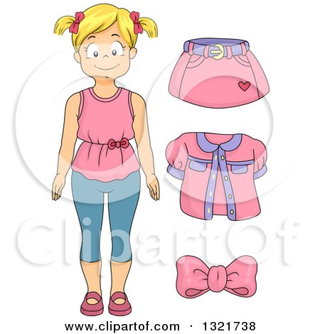 Clipart of a Blond White Girl with Pink Apparel - Royalty Free Vector Illustration by BNP Design Studio