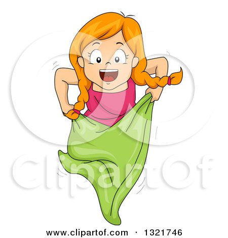 Clipart of a Happy Red Haired White Girl During a Sack Race - Royalty Free Vector Illustration by BNP Design Studio