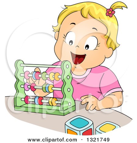 Clipart of a Happy Blond White Toddler Girl Playing with an Abacus - Royalty Free Vector Illustration by BNP Design Studio