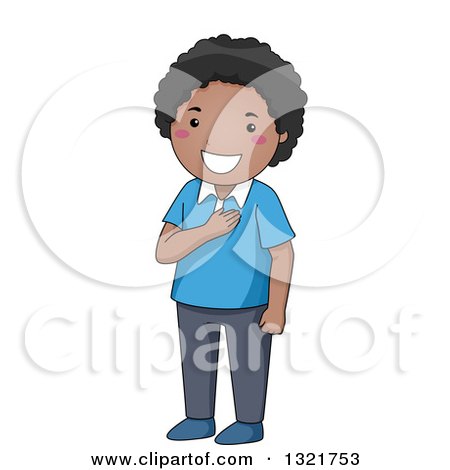 Clipart of a Happy Black Boy Holding His Hand to His Chest While Pledging - Royalty Free Vector Illustration by BNP Design Studio