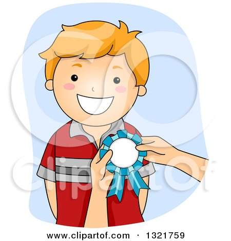 Clipart of a Happy Red Haired White Boy Receiving a Ribbon - Royalty Free Vector Illustration by BNP Design Studio