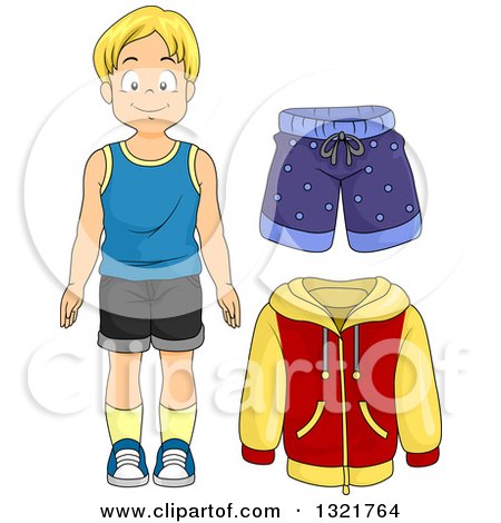 Clipart of a Happy Blond White Boy with a Jacket and Shorts - Royalty Free Vector Illustration by BNP Design Studio