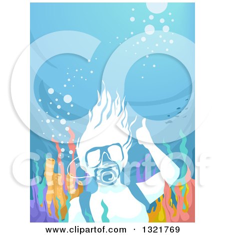 Clipart of a Scuba Woman Giving a Thumb up Underwater at a Reef - Royalty Free Vector Illustration by BNP Design Studio