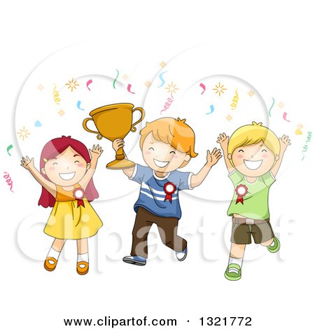 Clipart of a Happy Team of White Boys and a Girl Cheering with a Trophy - Royalty Free Vector Illustration by BNP Design Studio