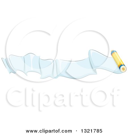 Clipart of a Wavy Blue Paper Ribbon Banner with a Crayon - Royalty Free Vector Illustration by BNP Design Studio