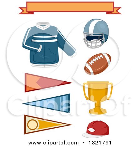 Clipart of a Jacket, Banners and College Sports Items - Royalty Free Vector Illustration by BNP Design Studio