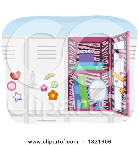 Clipart of an Open Girls School Locker with Pink Zebra Print - Royalty Free Vector Illustration by BNP Design Studio