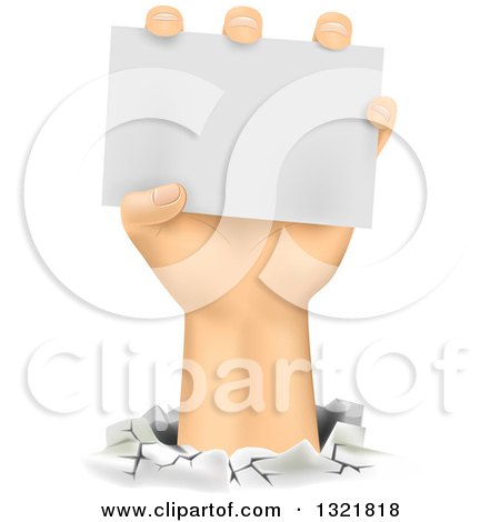 Clipart of a Caucasian Hand Breaking Through Paper and Holding a Blank Sign - Royalty Free Vector Illustration by BNP Design Studio