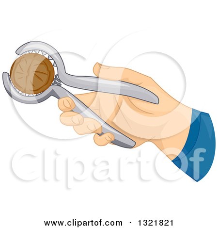 Clipart of a Hand Cracking a Nut - Royalty Free Vector Illustration by BNP Design Studio