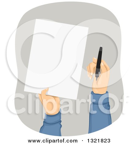 Clipart of Hands Holding out a Piece of Paper and a Pen - Royalty Free Vector Illustration by BNP Design Studio