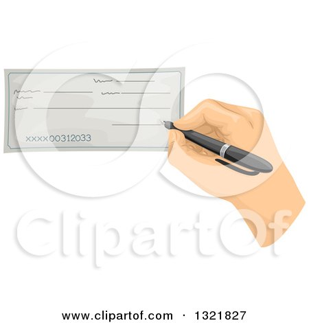 Clipart of a Hand Signing a Blank Check - Royalty Free Vector Illustration by BNP Design Studio