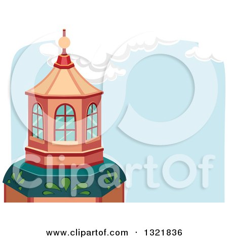 Clipart of a Domed Cupola Building Against Blue Sky and Clouds - Royalty Free Vector Illustration by BNP Design Studio