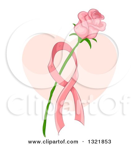 Clipart of a Pink Rose in a Breast Cancer Awareness Ribbon over a Heart - Royalty Free Vector Illustration by BNP Design Studio
