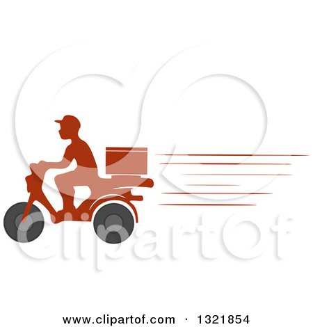 Clipart of a Fast Silhouetted Food Delivery Man on a Motorcycle - Royalty Free Vector Illustration by BNP Design Studio
