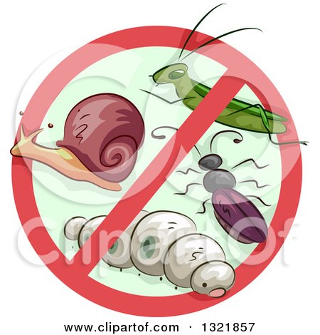 Clipart of a Prohibited Symbol over Garden Pests - Royalty Free Vector Illustration by BNP Design Studio