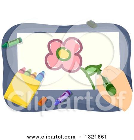 Clipart of a Hand Drawing a Flower with Crayons - Royalty Free Vector Illustration by BNP Design Studio