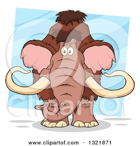 Clipart of a Cartoon Woolly Mammoth over a Tilted Blue Square - Royalty Free Vector Illustration by Hit Toon